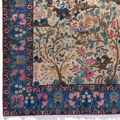 Late 19th Century Pictorial Floral and Animal Design Antique Wool Rug