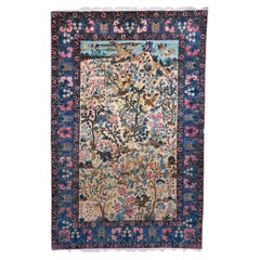Late 19th Century Pictorial Floral and Animal Design Antique Wool Rug