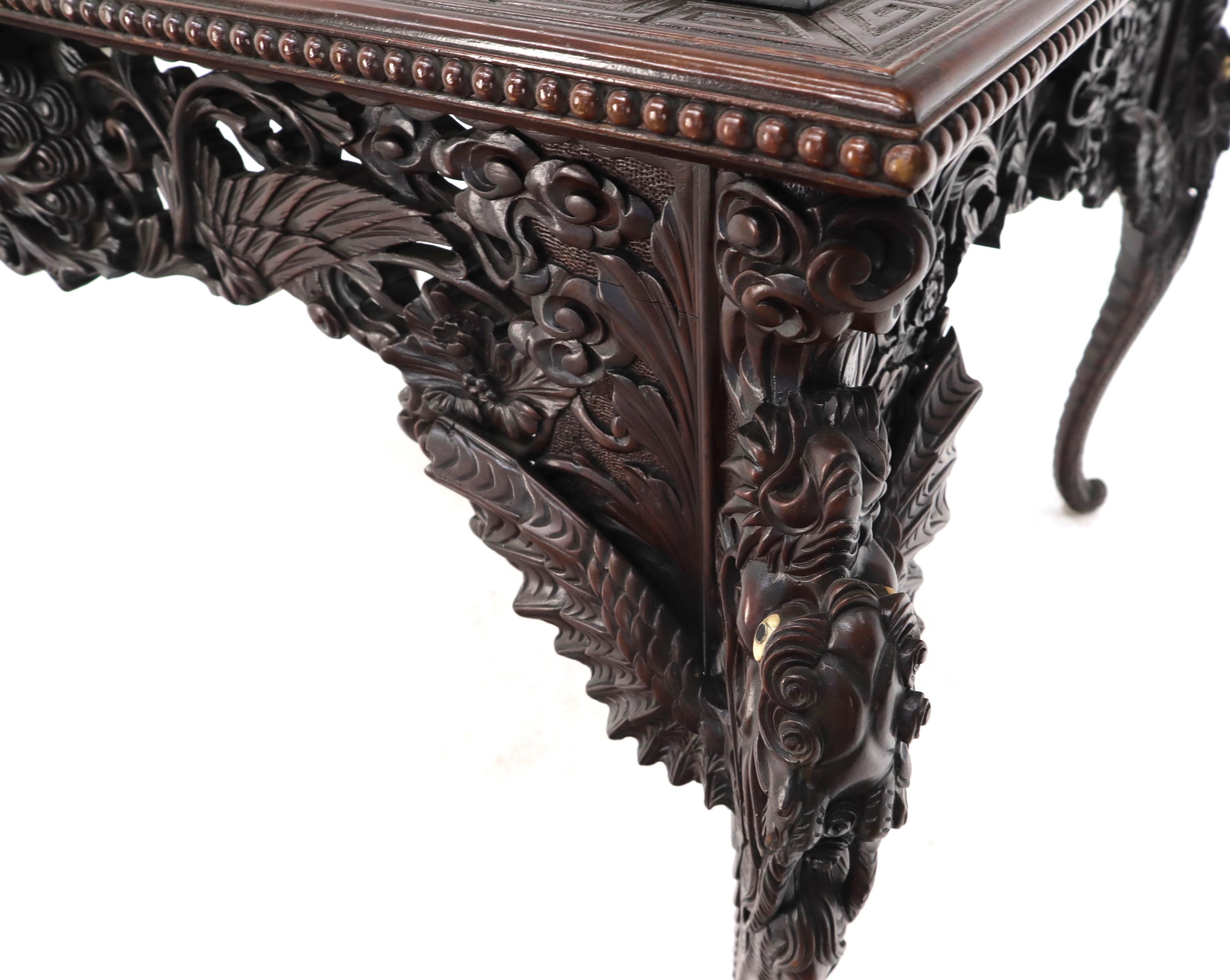 Late 19th Century Pierce Carved Solid Mahogany Desk or Writing Table 5