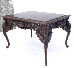 Late 19th Century Pierce Carved Solid Mahogany Desk or Writing Table