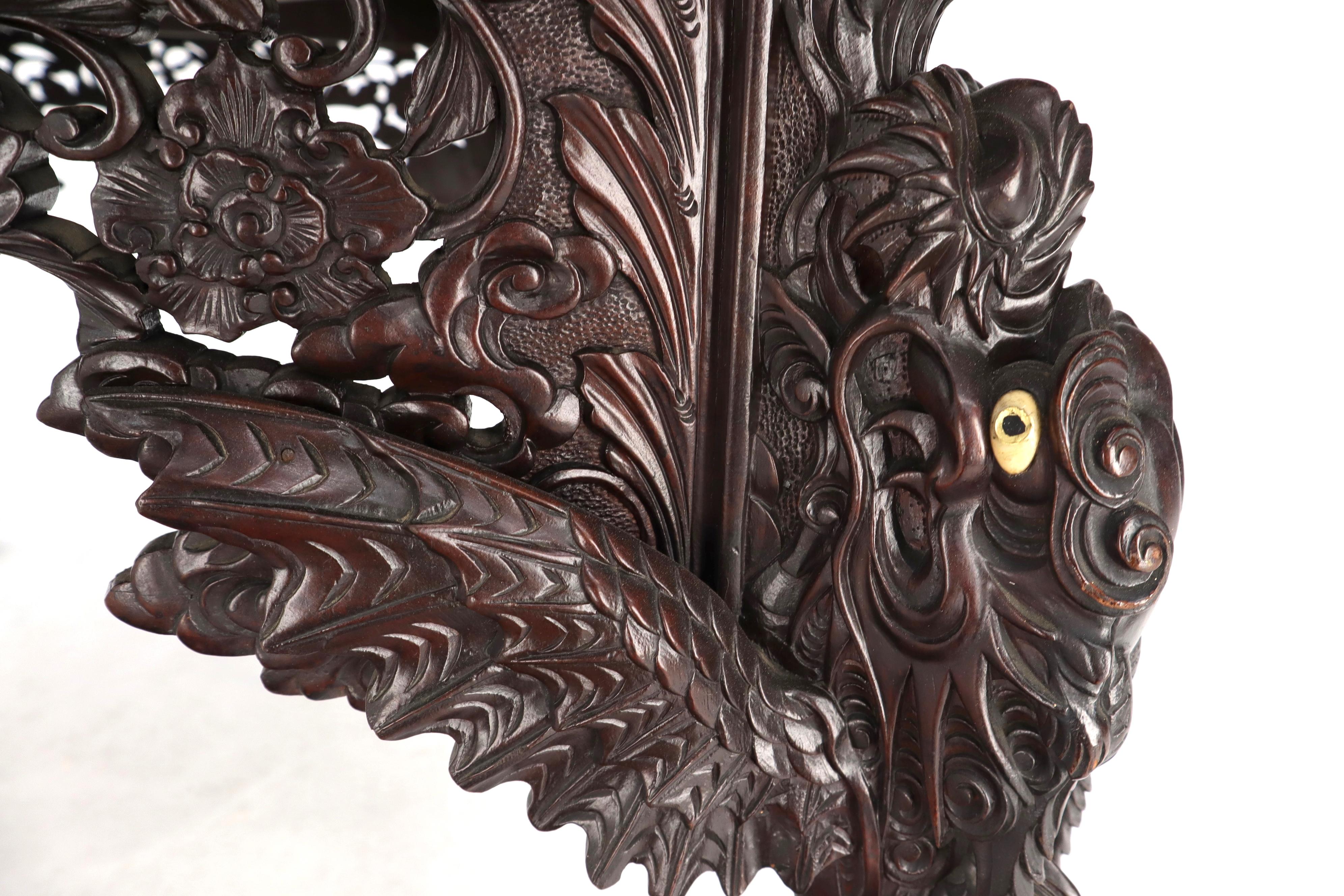 Japanese Late 19th Century Pierce Carved Solid Mahogany Desk or Writing Table