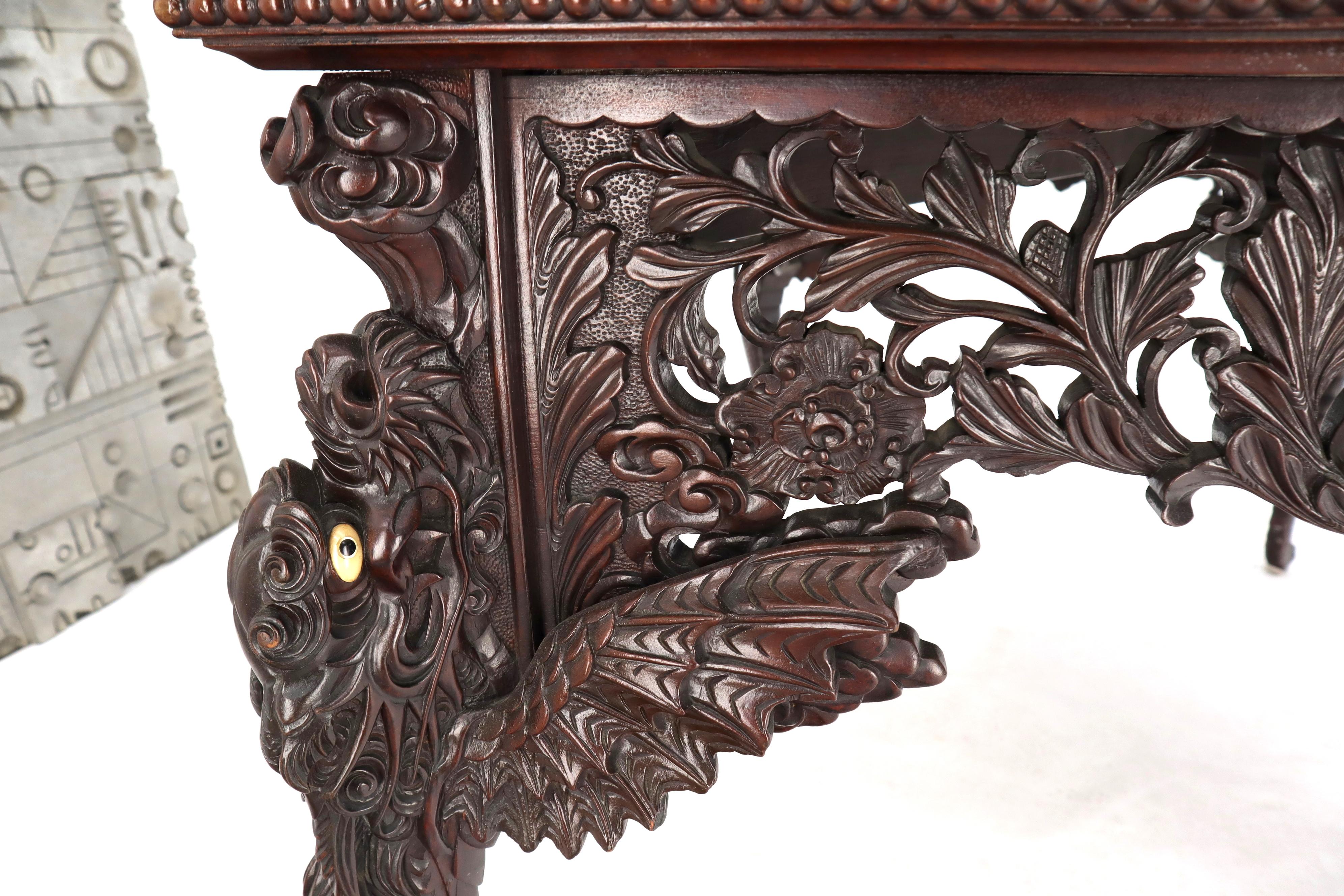 Late 19th Century Pierce Carved Solid Mahogany Desk or Writing Table In Good Condition In Rockaway, NJ