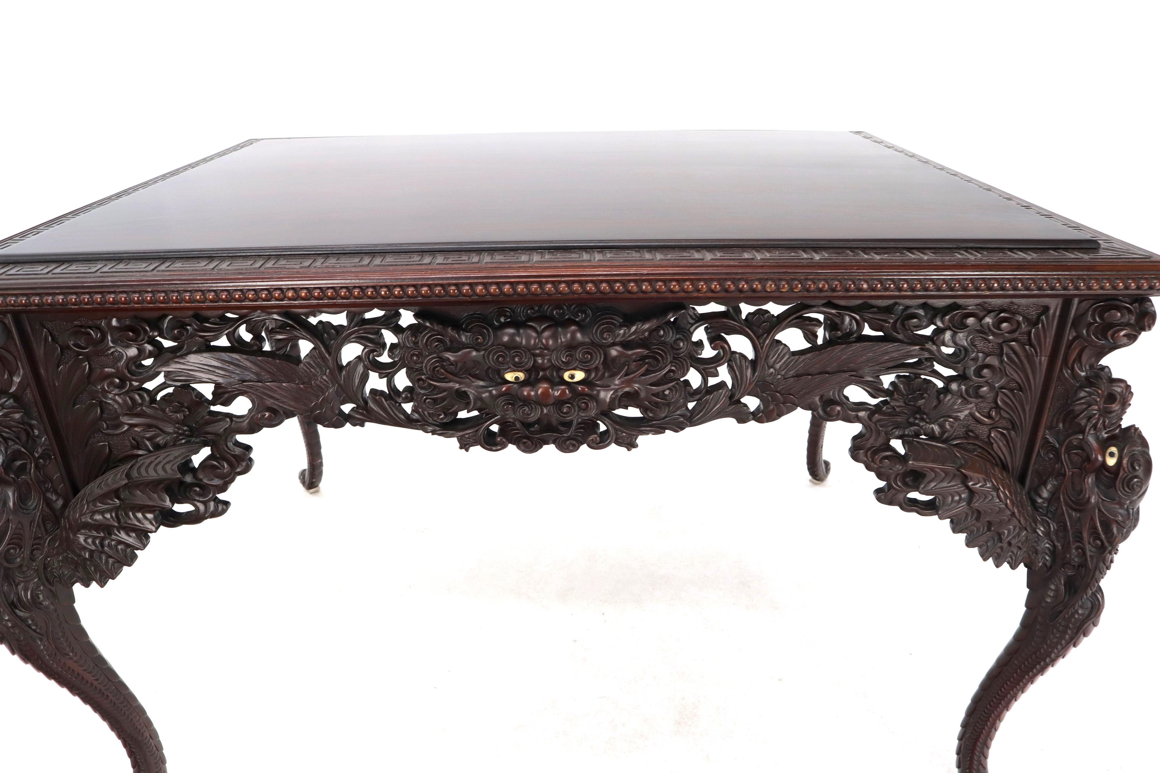 Late 19th Century Pierce Carved Solid Mahogany Desk or Writing Table 2