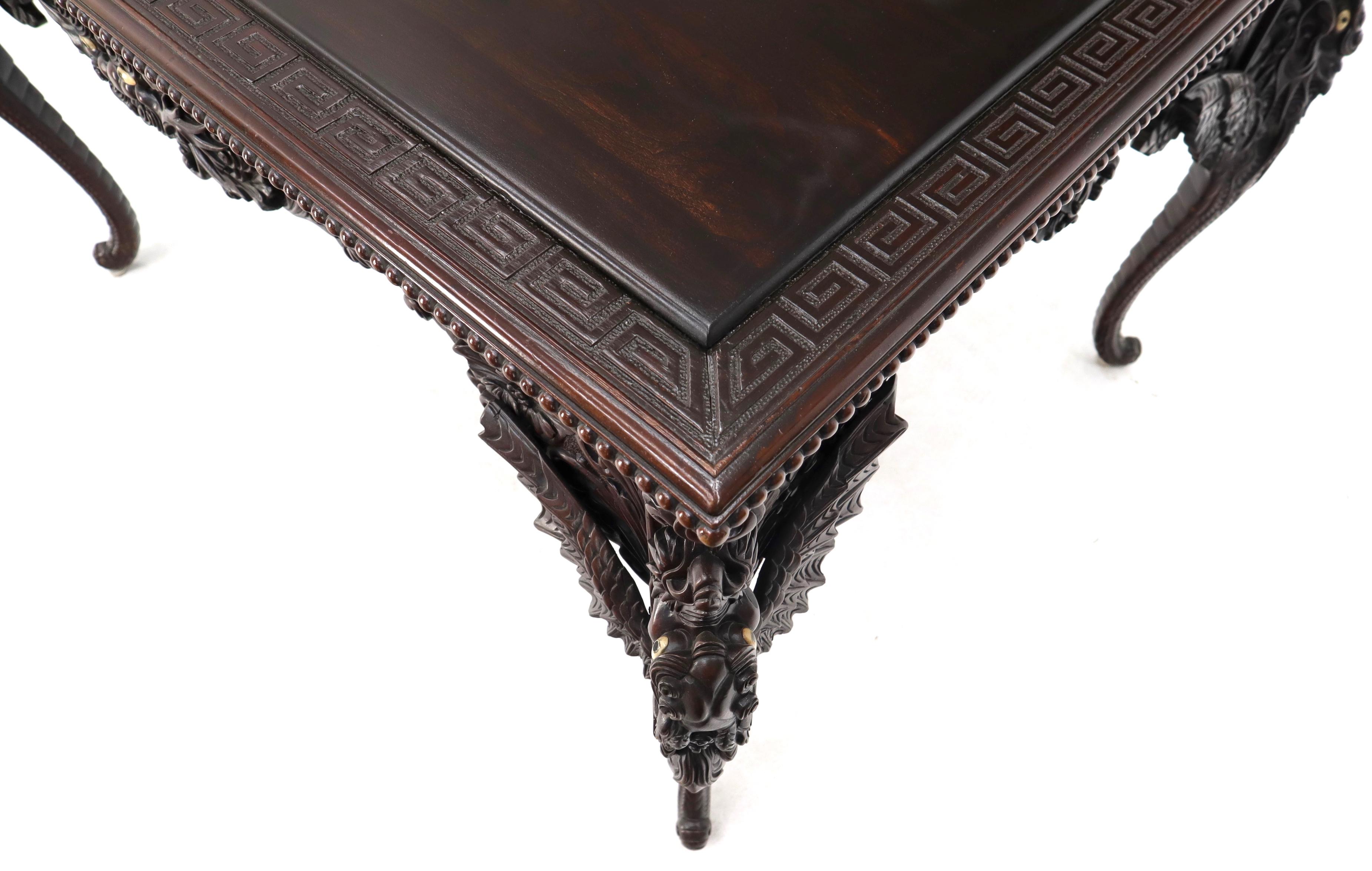 Late 19th Century Pierce Carved Solid Mahogany Desk or Writing Table 4