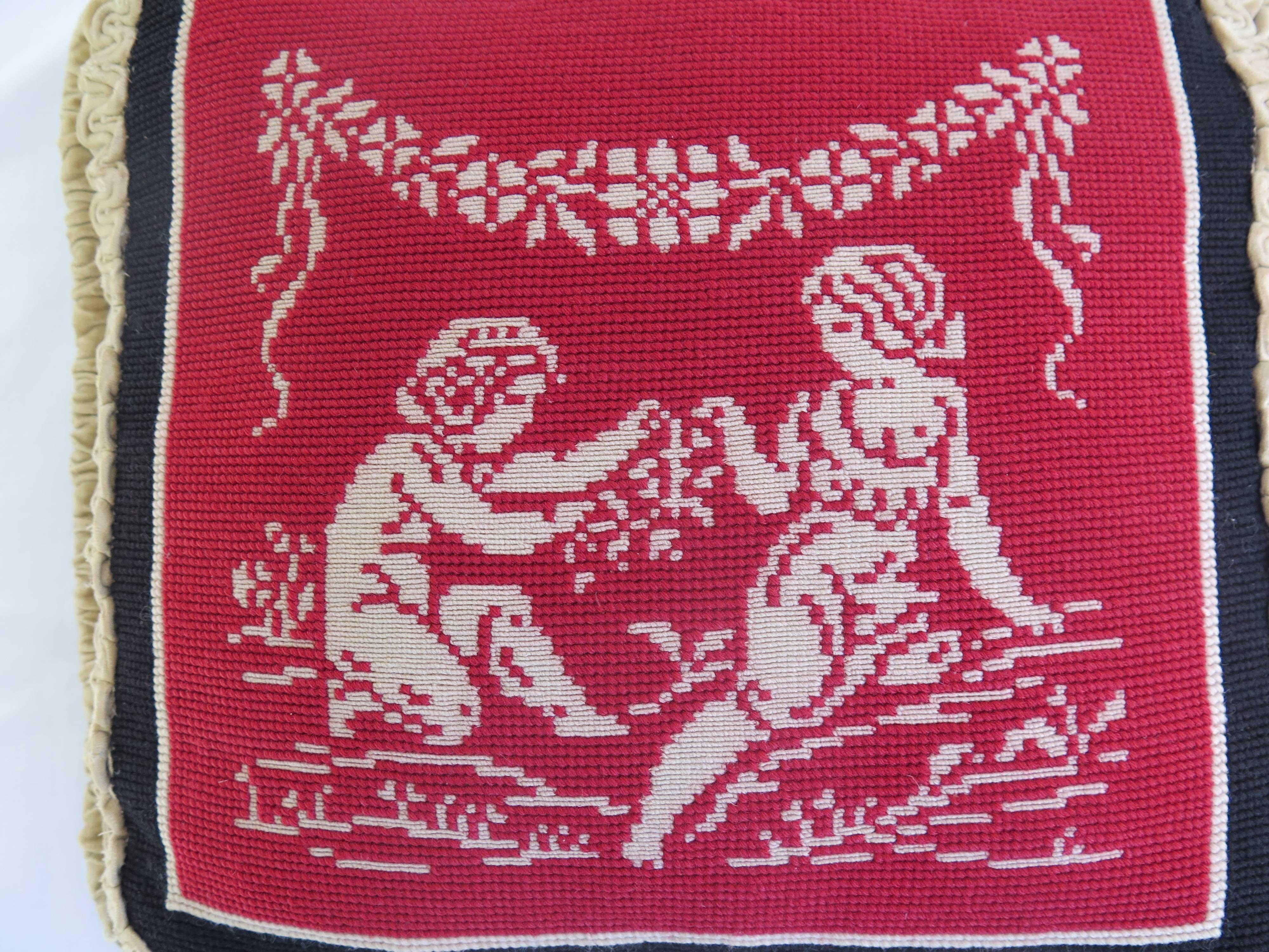 English Late 19th Century Pillow or Cushion Needlepoint Tapestry of Classical Design