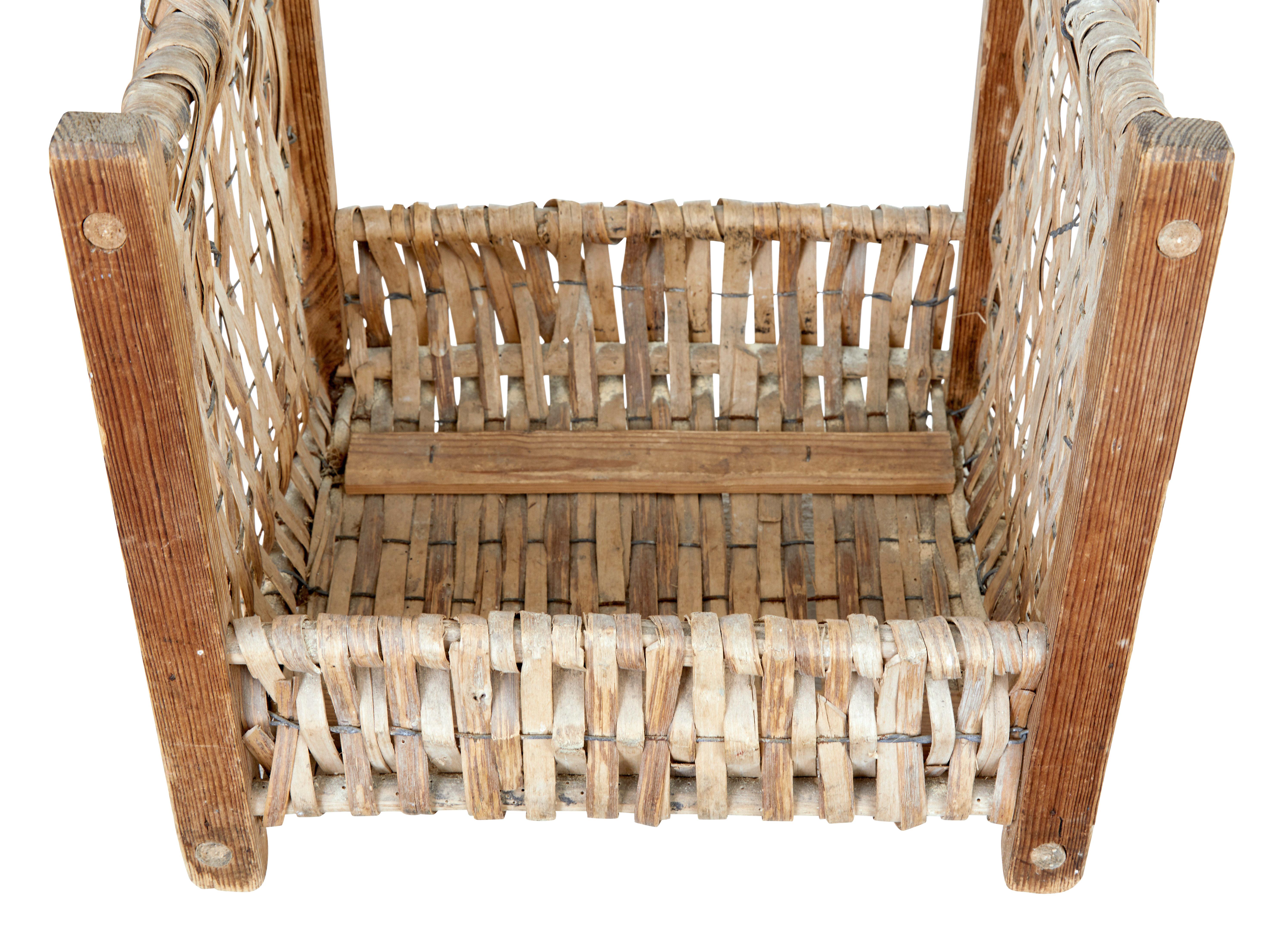 Hand-Crafted Late 19th Century Pine and Wicker Log Basket