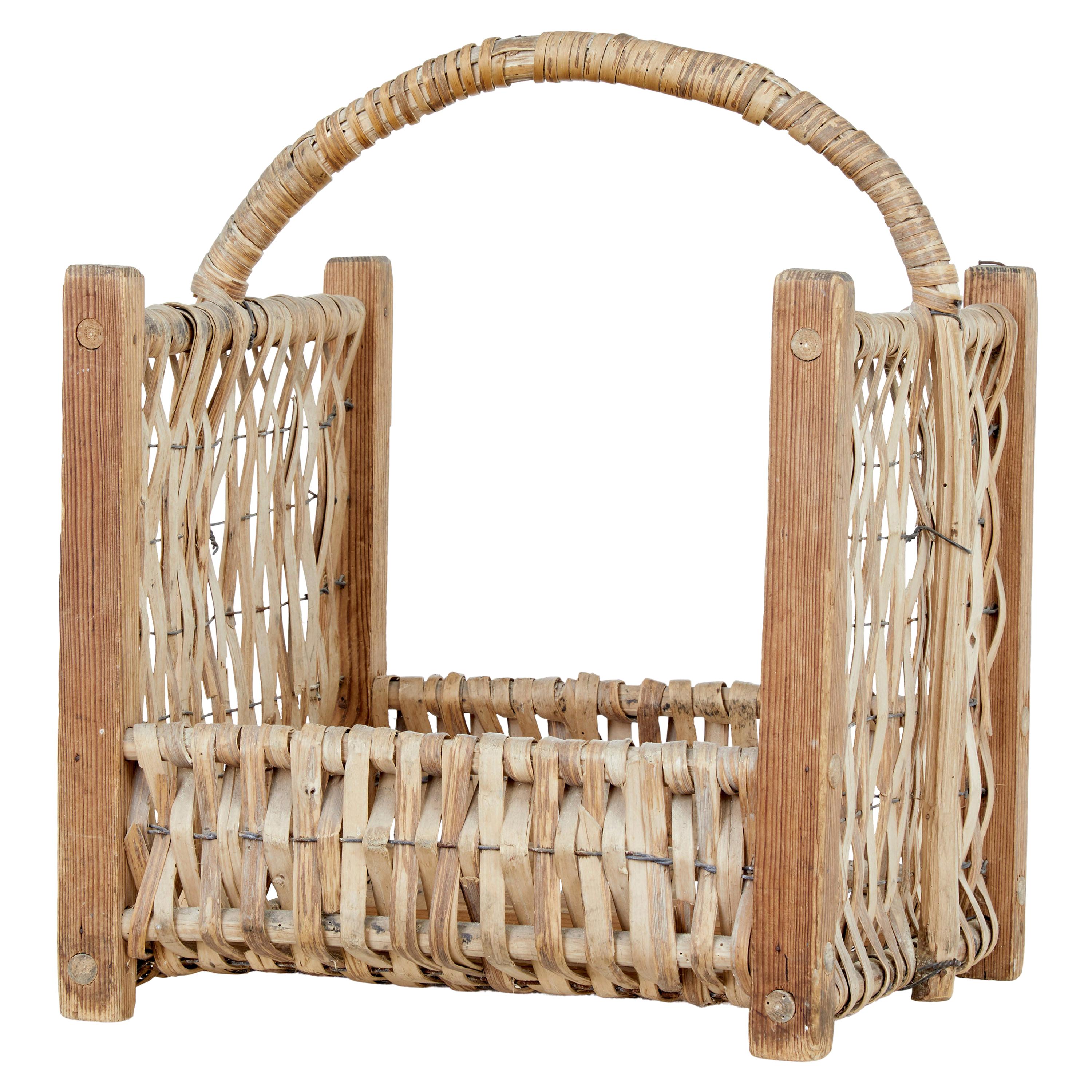 Late 19th Century Pine and Wicker Log Basket