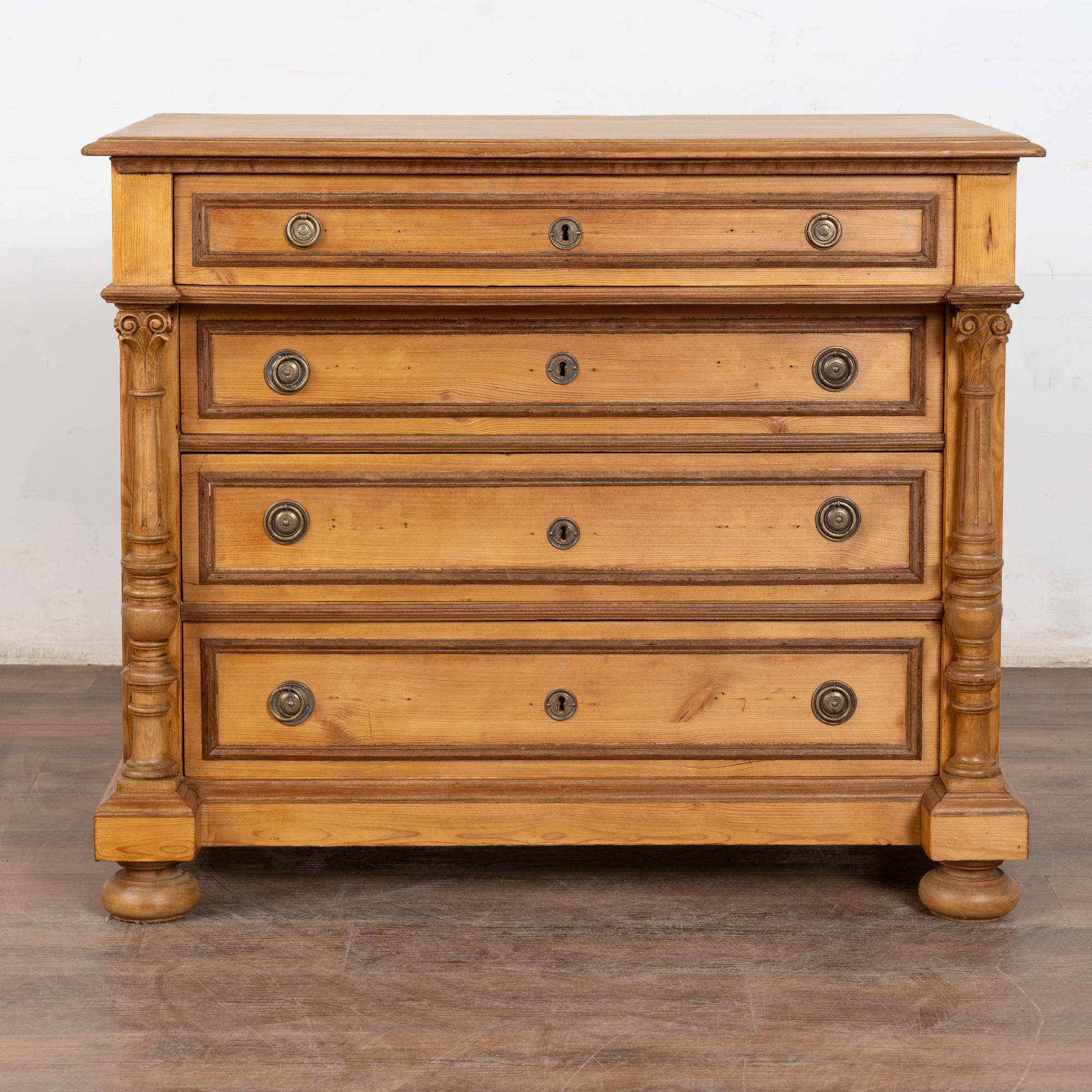 Danish Late 19th Century Pine Chest of Four Drawers, Denmark For Sale