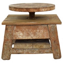 Late 19th Century Pine Sculpture Stand / Potters Rad with Metal Disk, 1890