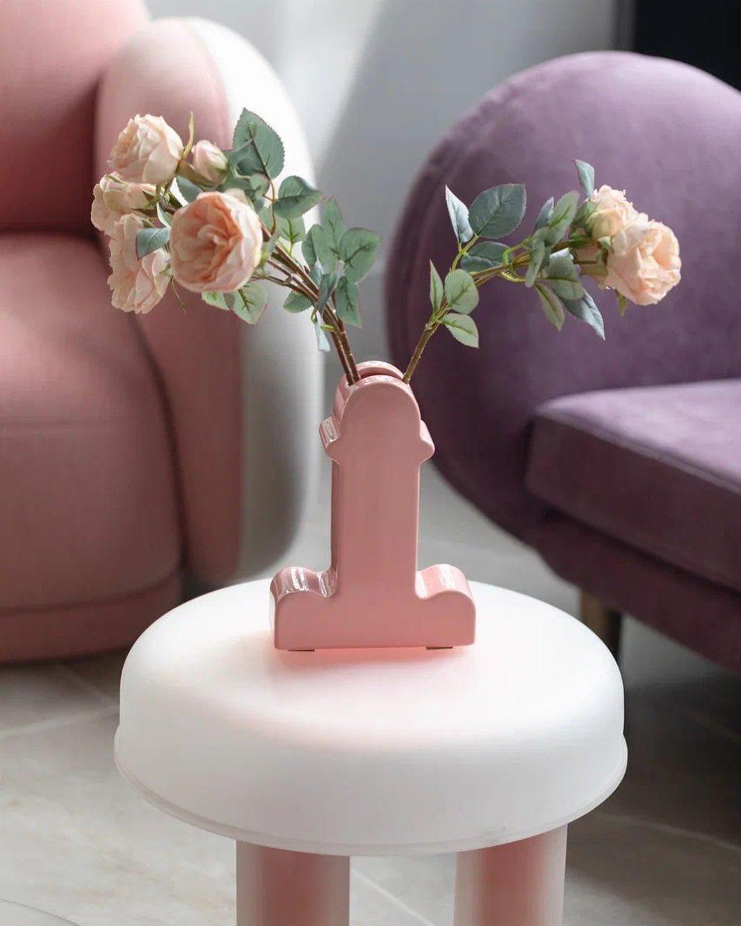 20th Century Pink Glazed Ceramic Flower Vase model 