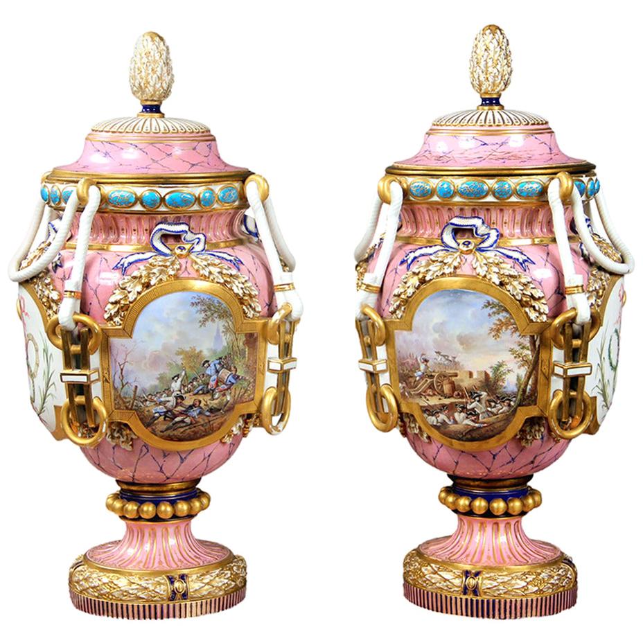 Late 19th Century Pink Sèvres Style Porcelain Vases and Covers