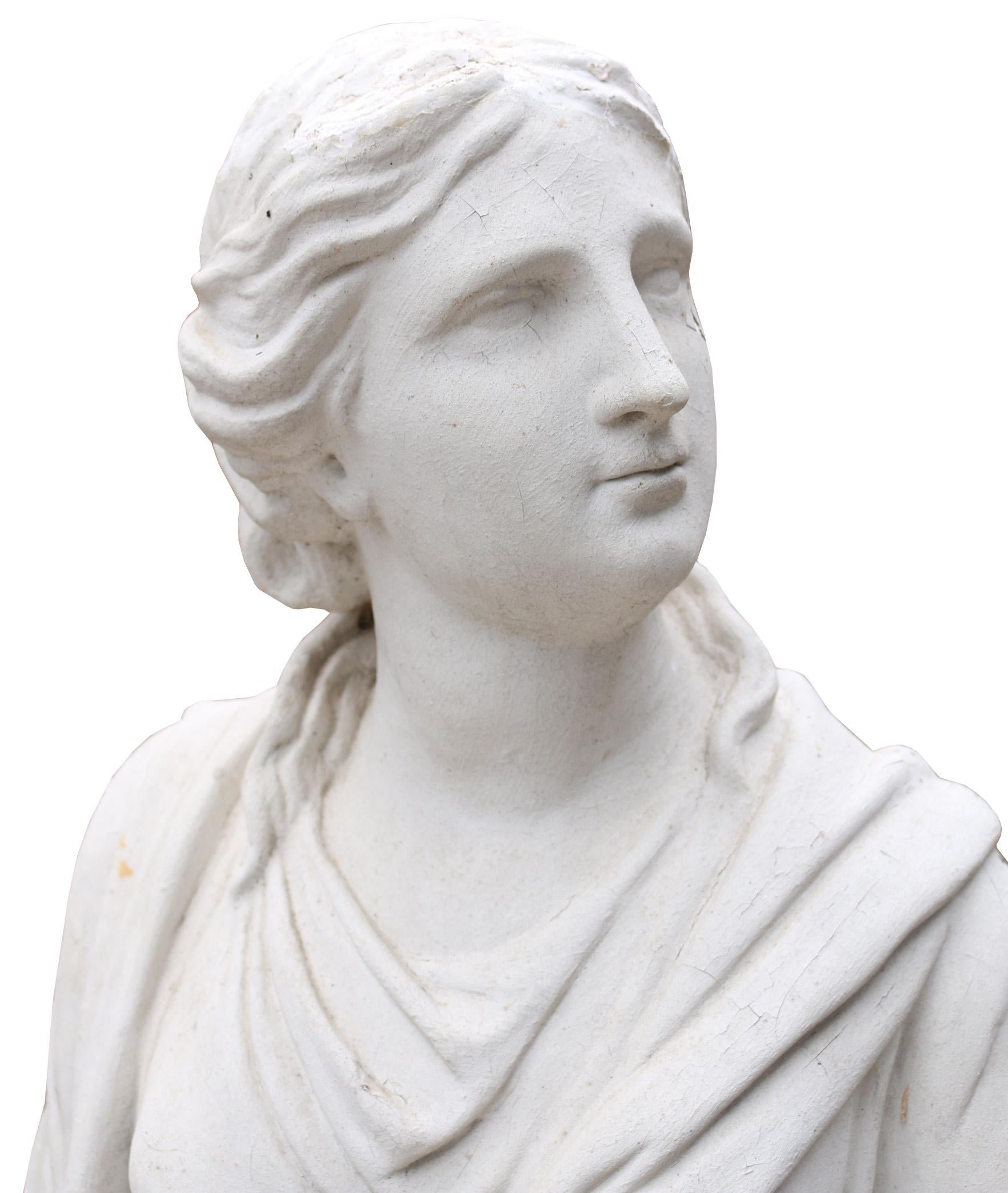 English Late 19th Century Plaster Statue Of A Classical Lady