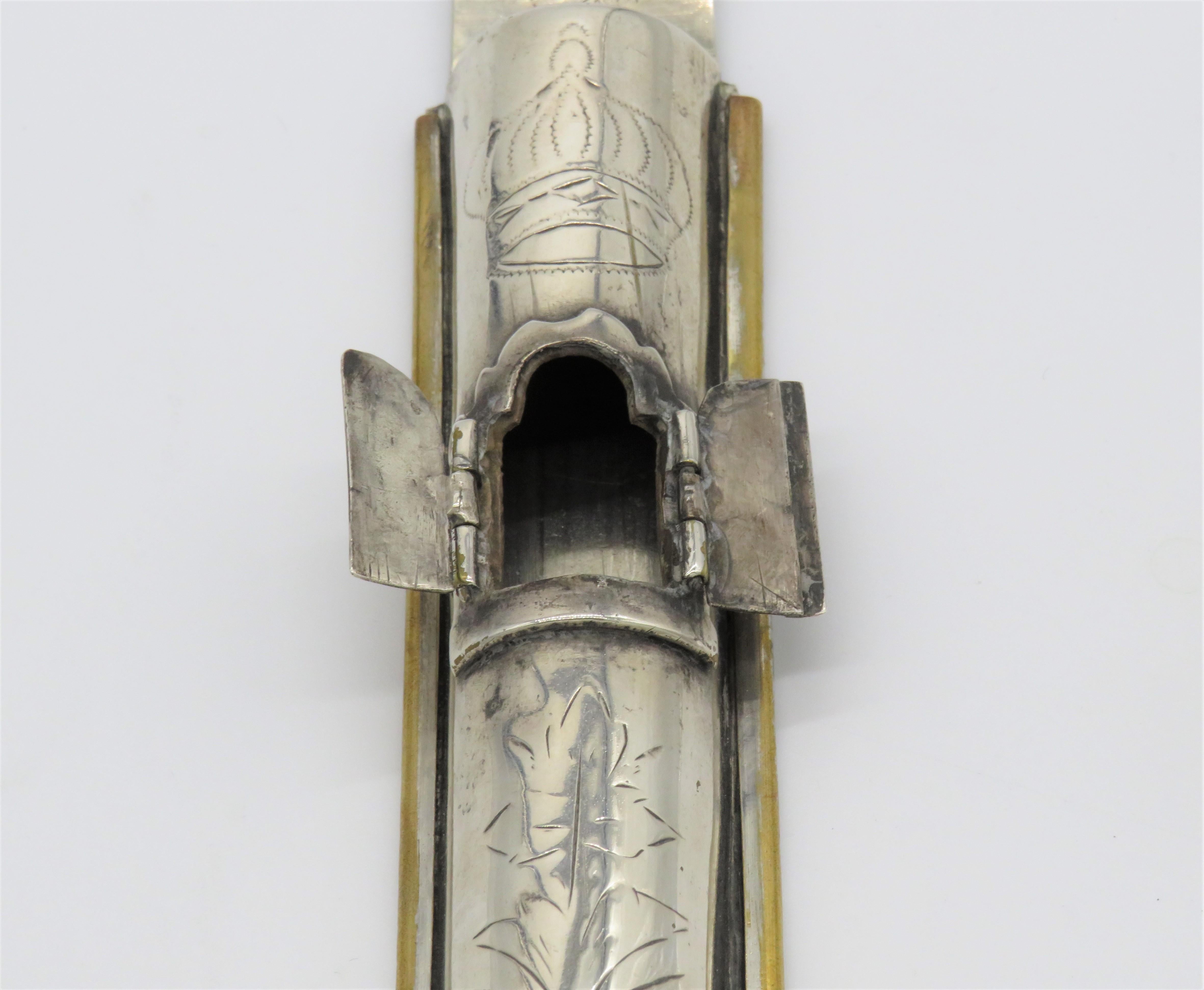 Brass Late 19th Century Polish Silvered Mezuzah by Szlossberg