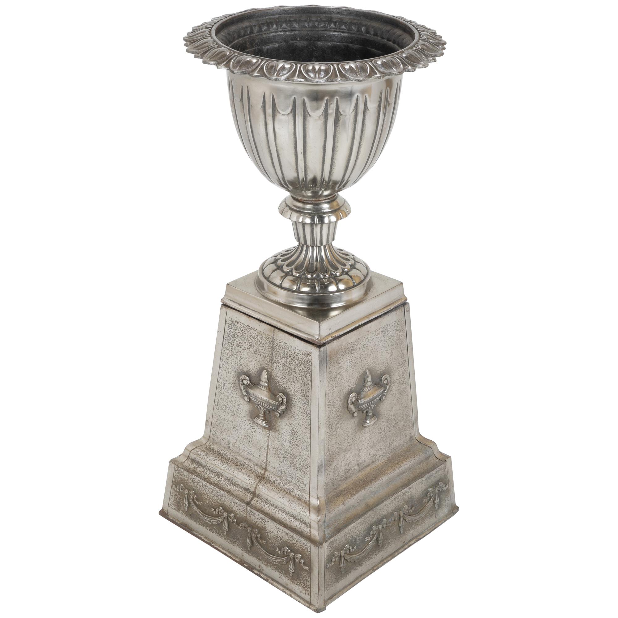 Late 19th Century Polished Cast Steel Garden Urn For Sale