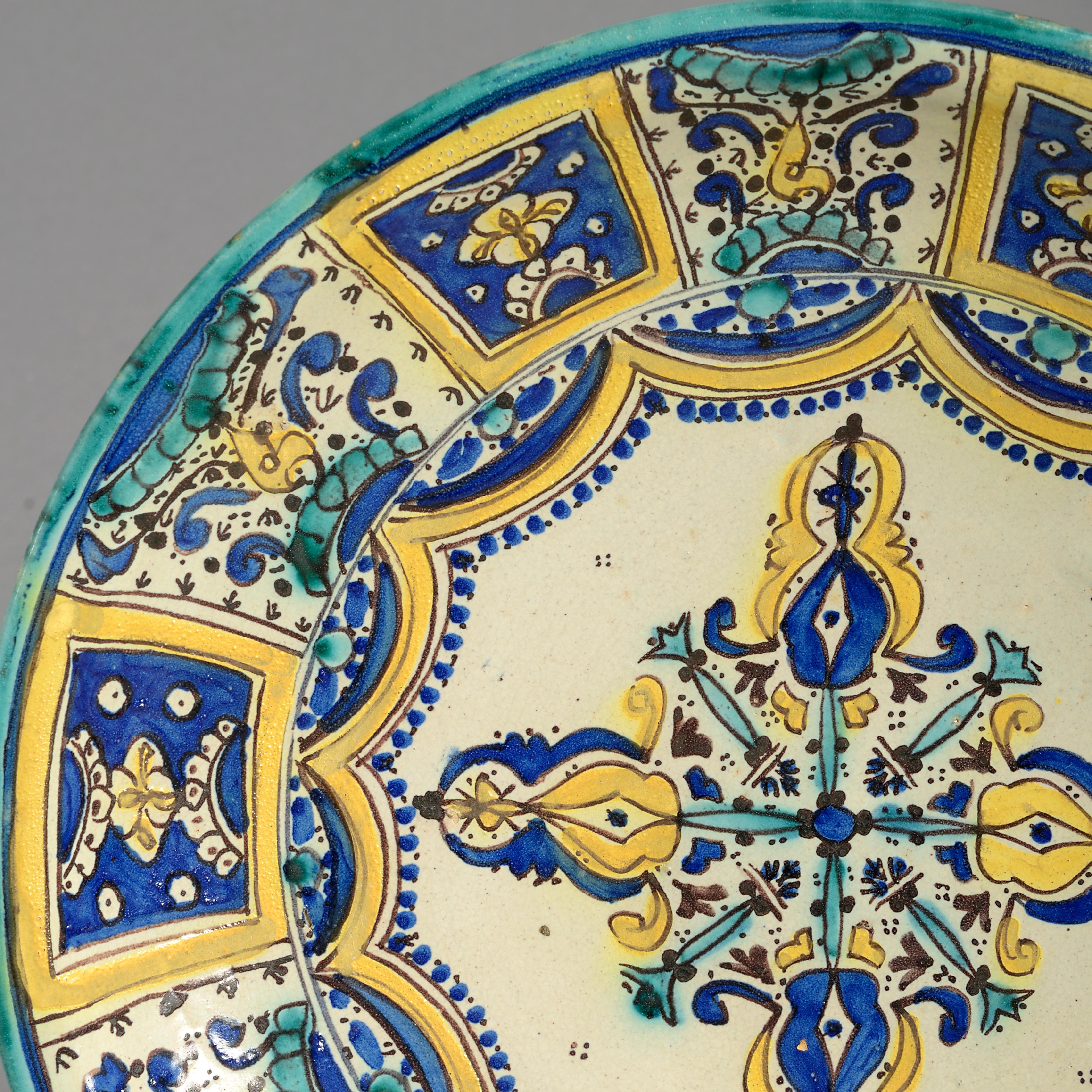 Moorish Late 19th Century Polychrome Pottery Charger For Sale