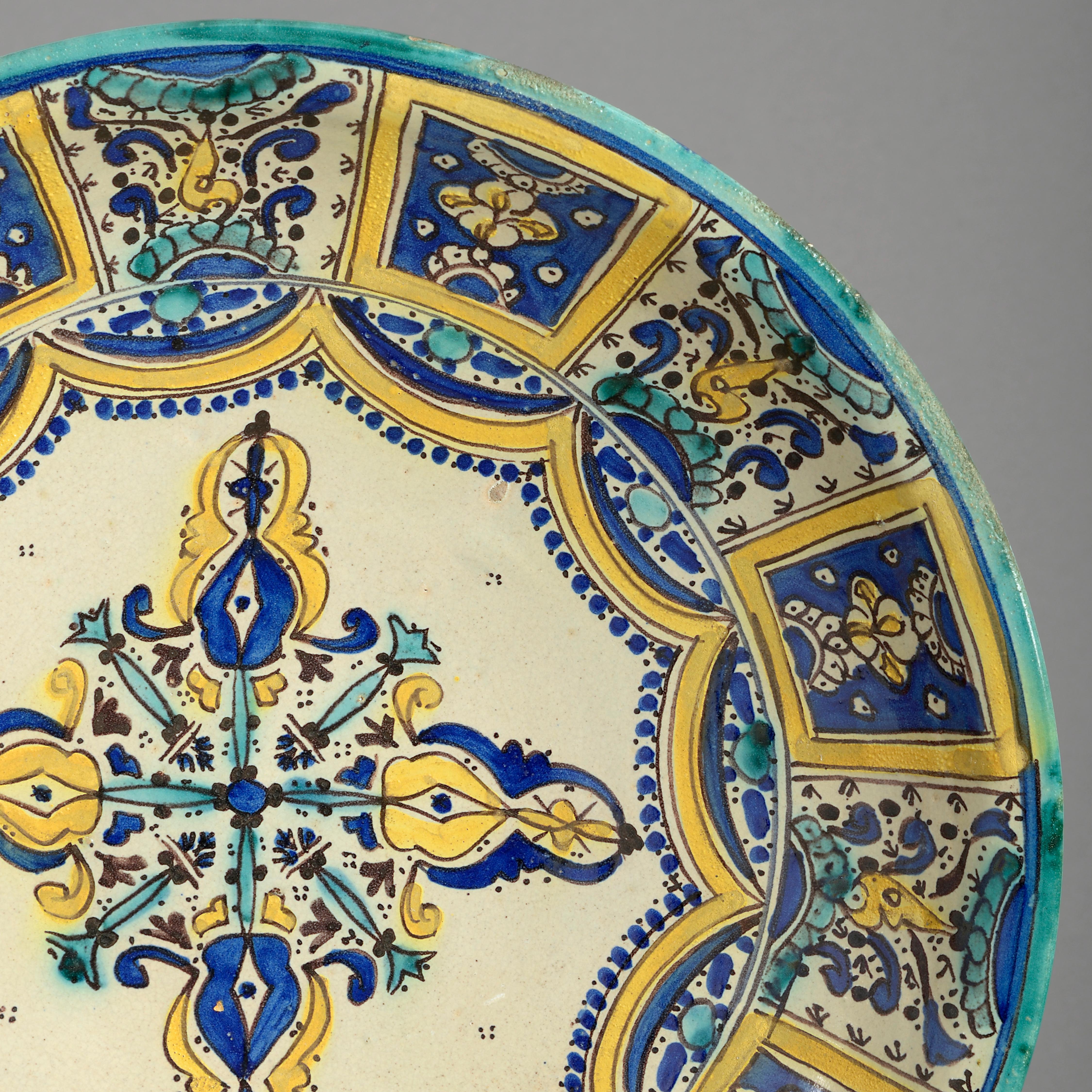 Spanish Late 19th Century Polychrome Pottery Charger For Sale