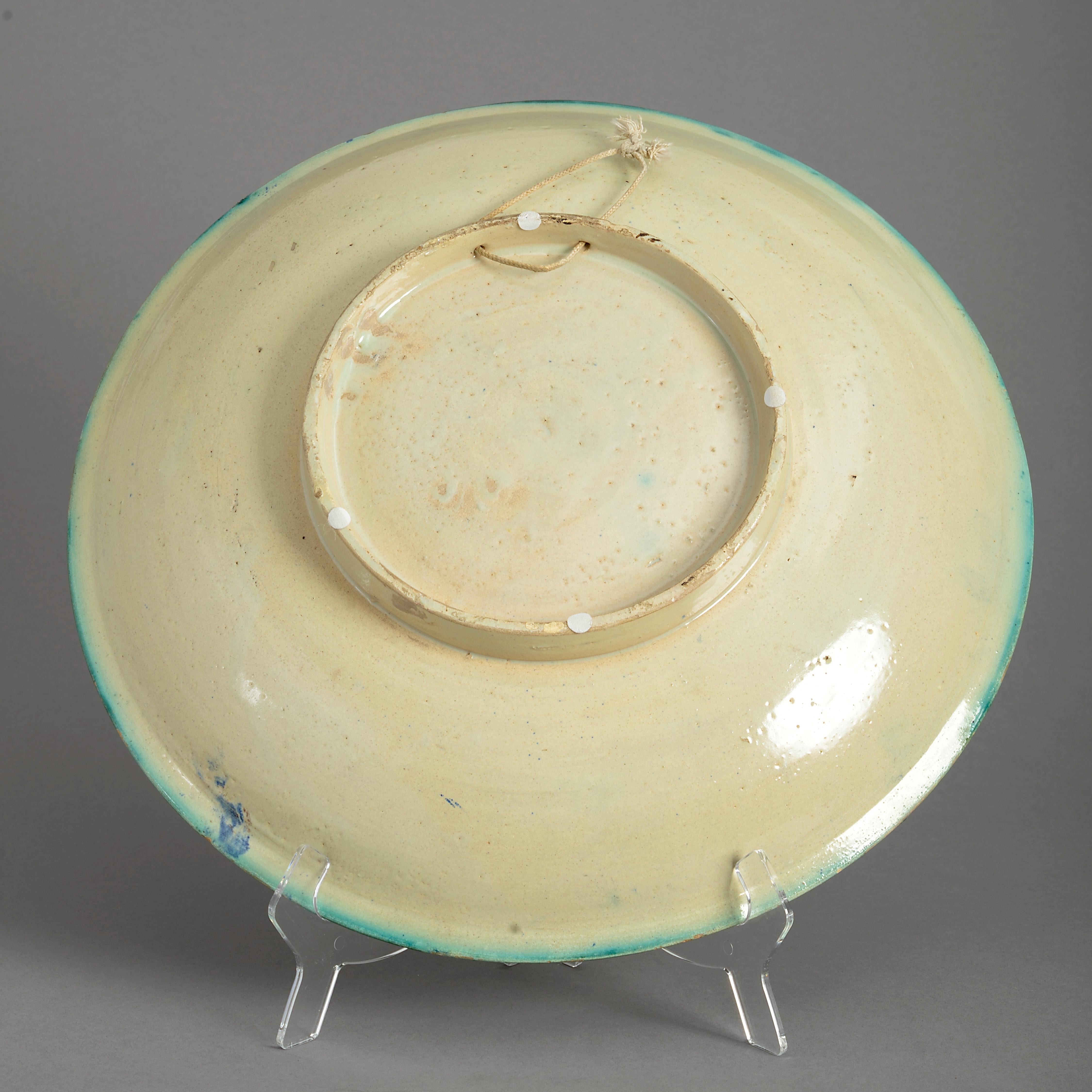 Fired Late 19th Century Polychrome Pottery Charger For Sale