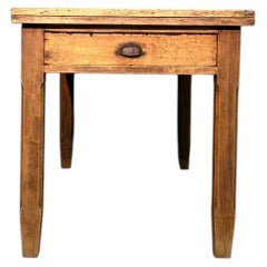 Late 19th-Century Poplar Wood Drop-Leaf “Book Table” with Front Drawer