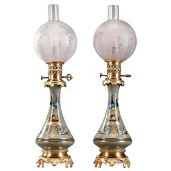 Antique Late 19th Century Porcelain and Gilt Bronze Kerosene Lamps