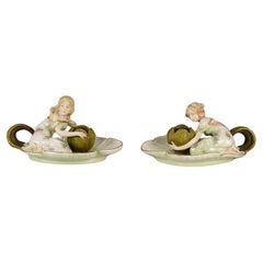 Bougeoirs "Art Nouveau" en porcelaine de la fin du 19ème siècle par Ernst Wahliss