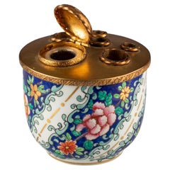 Late 19th Century Porcelain Inkwell With Gilt Bronze Mount