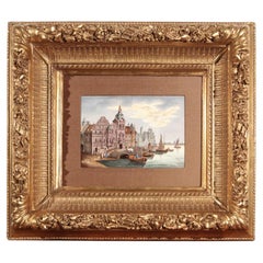 Plaque en porcelaine de la fin du XIXe siècle représentant un port d'Amsterdam