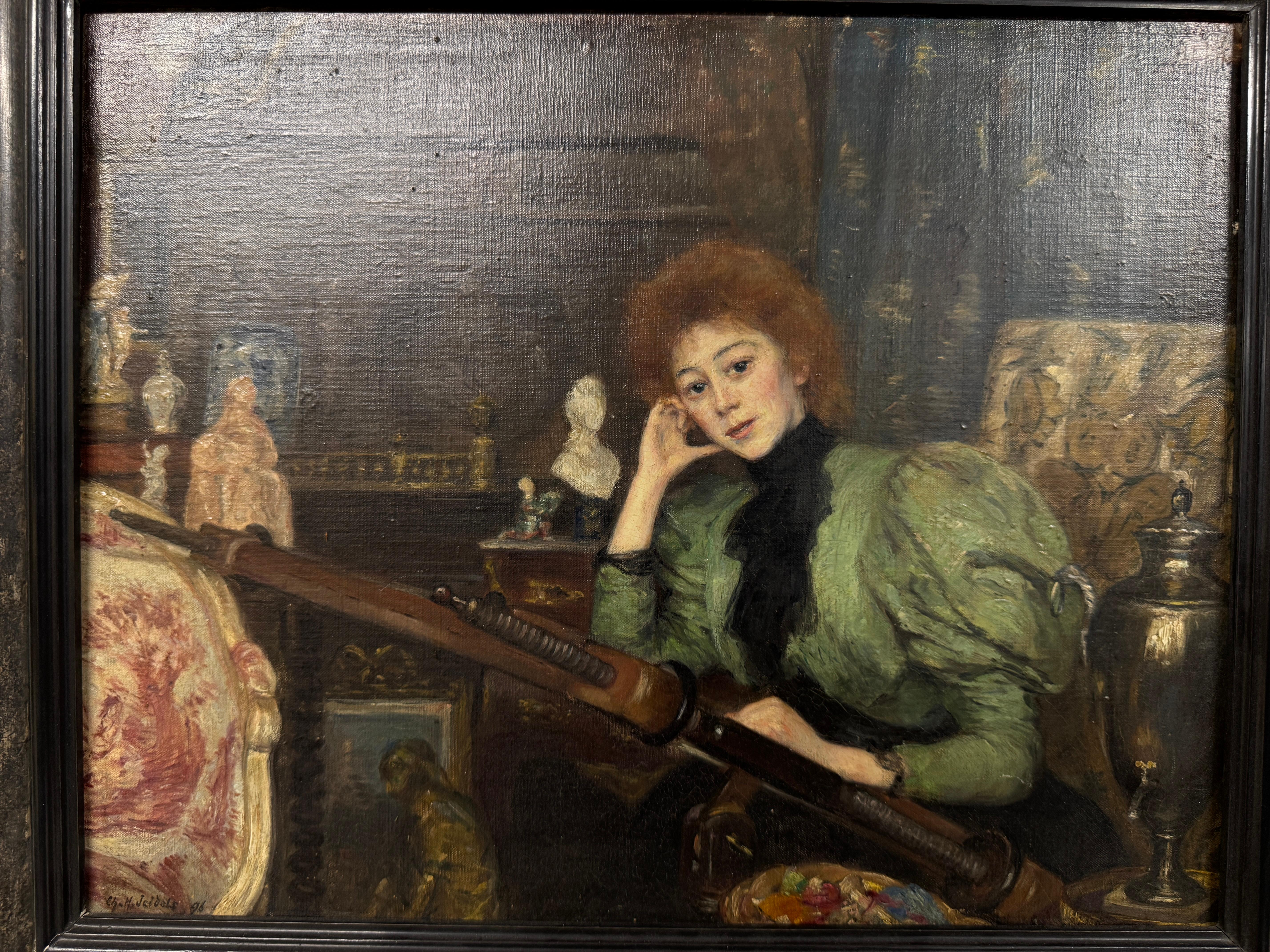 Late 19th Century Portrait of Girl in Green Dress , by Charles Henry Jeidels (1862 - 1900). Oil on canvas, signed and dated.

Frame size 53 cm x 45 cm x 5 cm 
