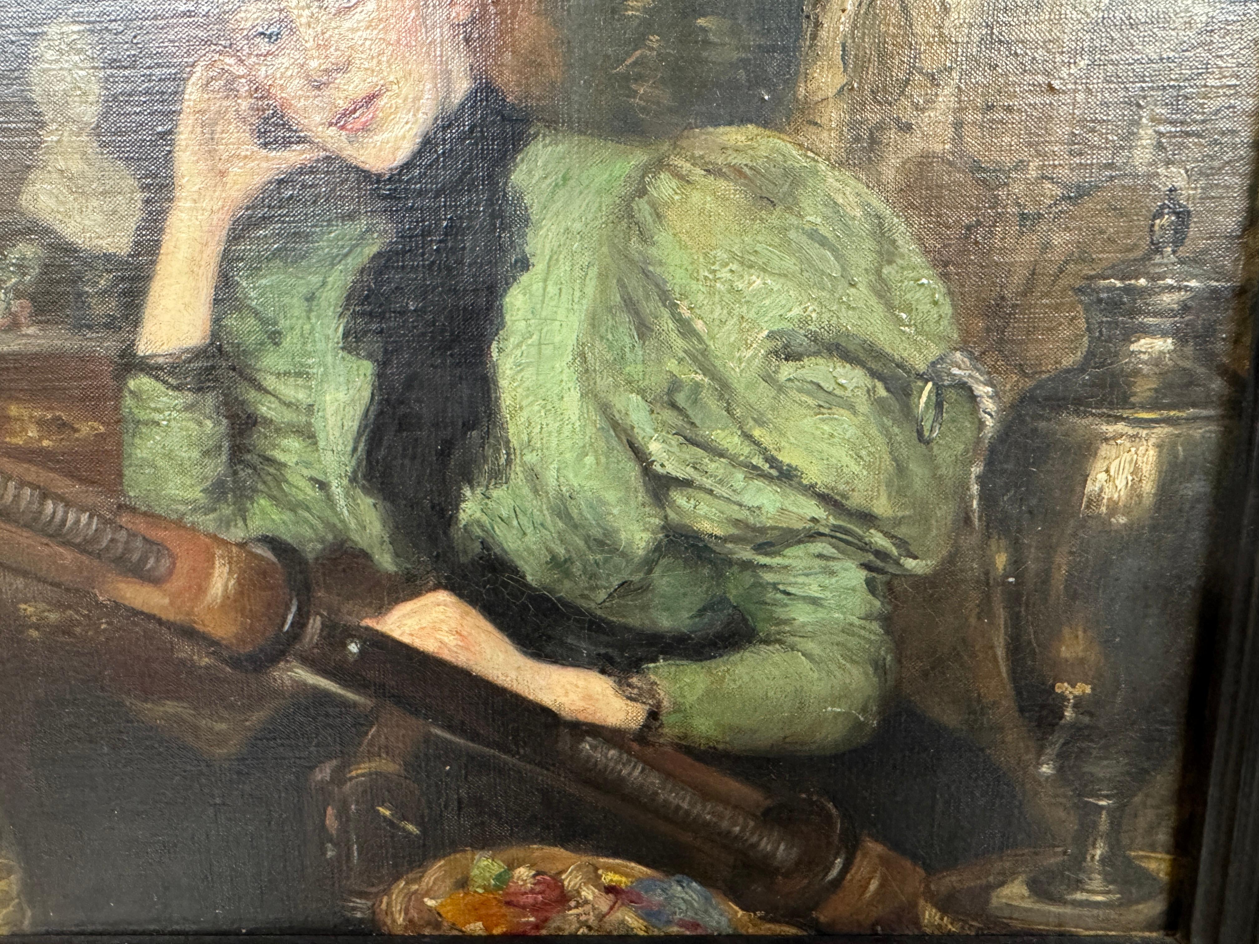 Late 19th Century Portrait of Girl in Green Dress , by Charles Henry Jeidels In Good Condition In Basildon, GB