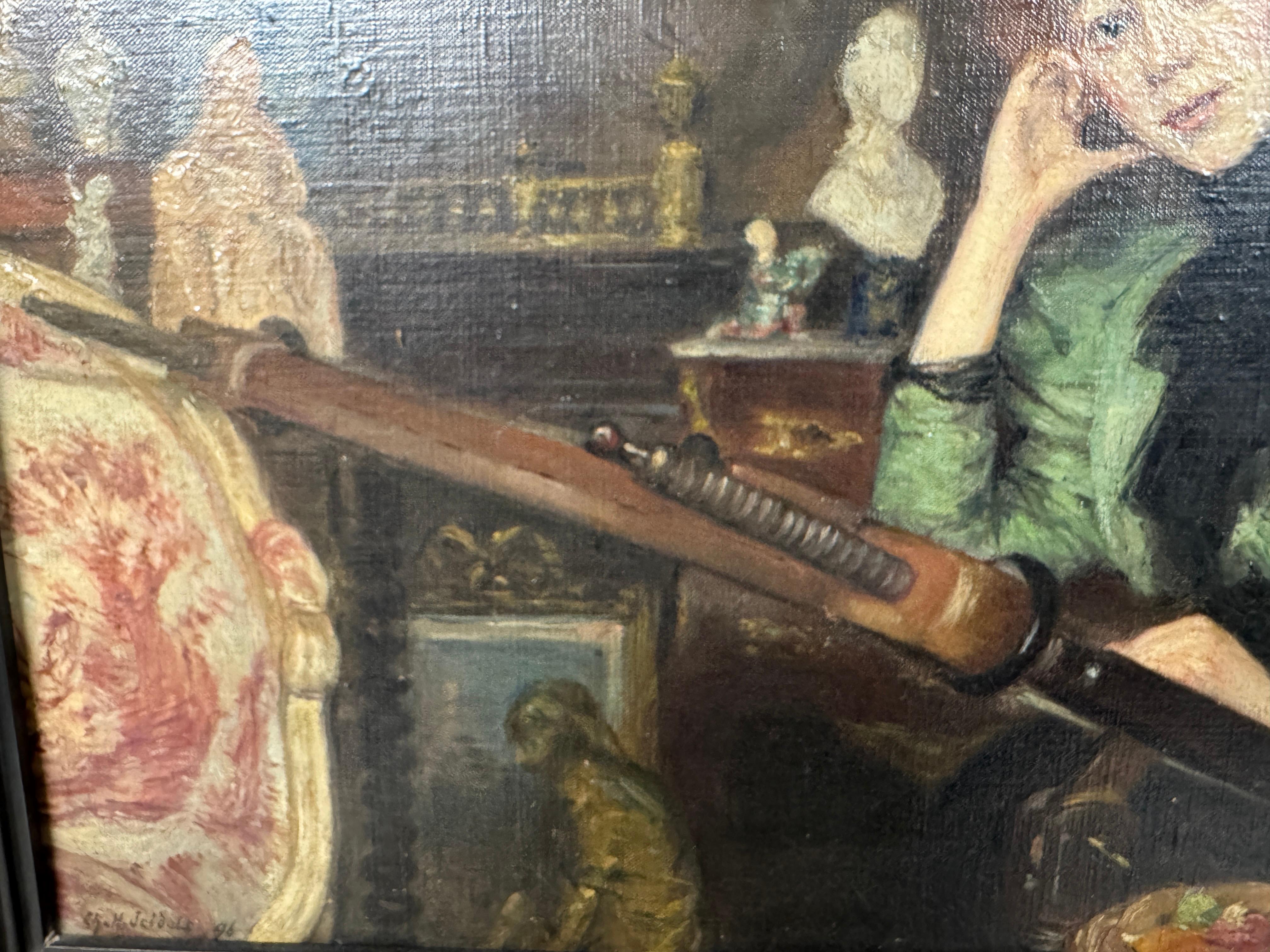 Canvas Late 19th Century Portrait of Girl in Green Dress , by Charles Henry Jeidels