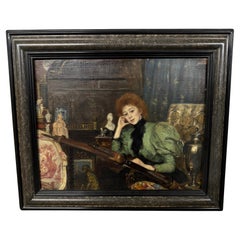 Late 19th Century Portrait of Girl in Green Dress , by Charles Henry Jeidels