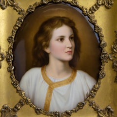 Late 19th Century Portrait on Porcelain of Jesus Christ in Original Gilt Frame