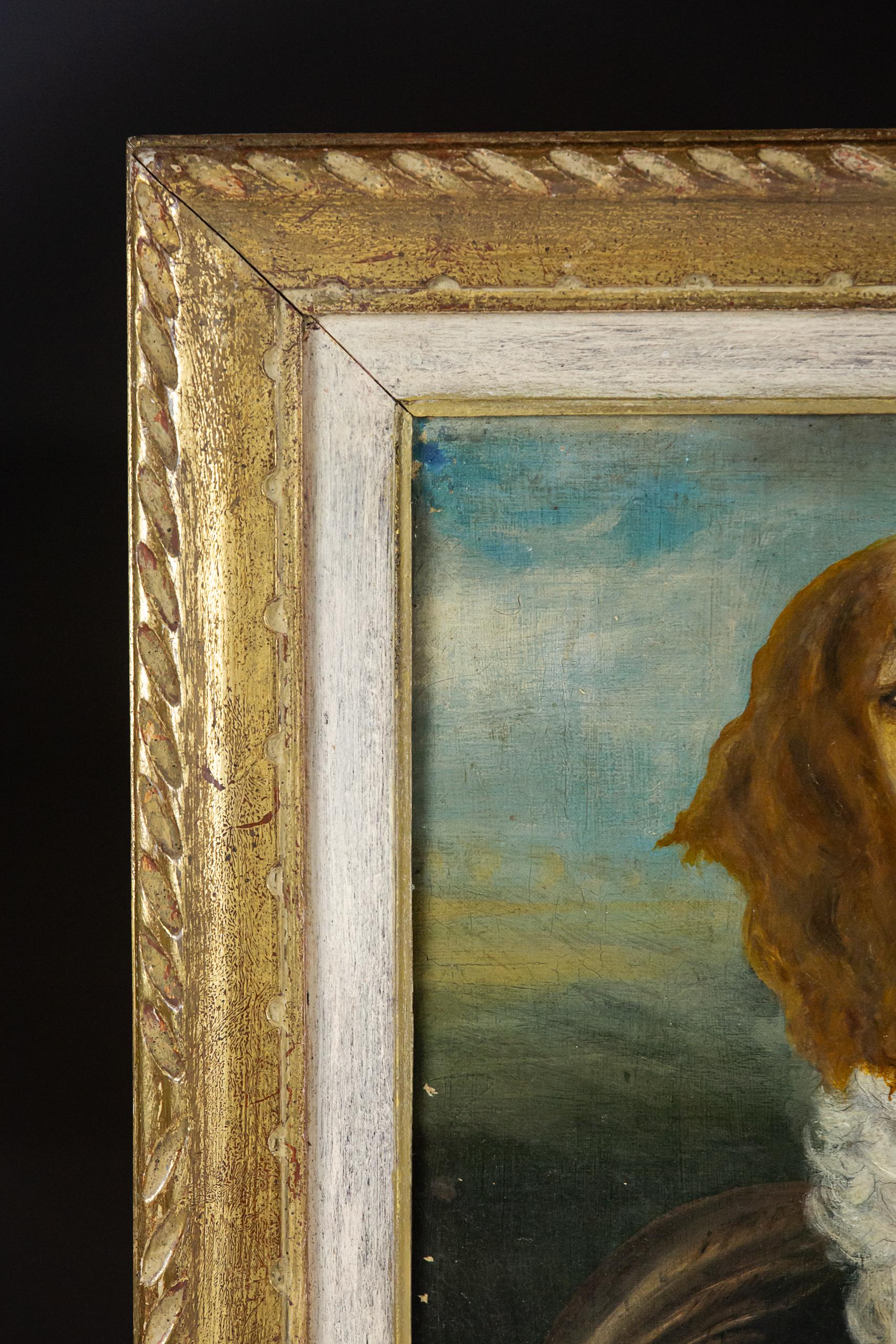 Primitives Ölgemälde auf Leinwand, Porträt von „Dash“ Clumber Spaniel, spätes 19. Jahrhundert im Zustand „Relativ gut“ im Angebot in Pease pottage, West Sussex