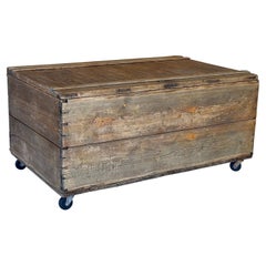 Late 19th Century Primitive Pine Blanket Storage Chest on Original Casters