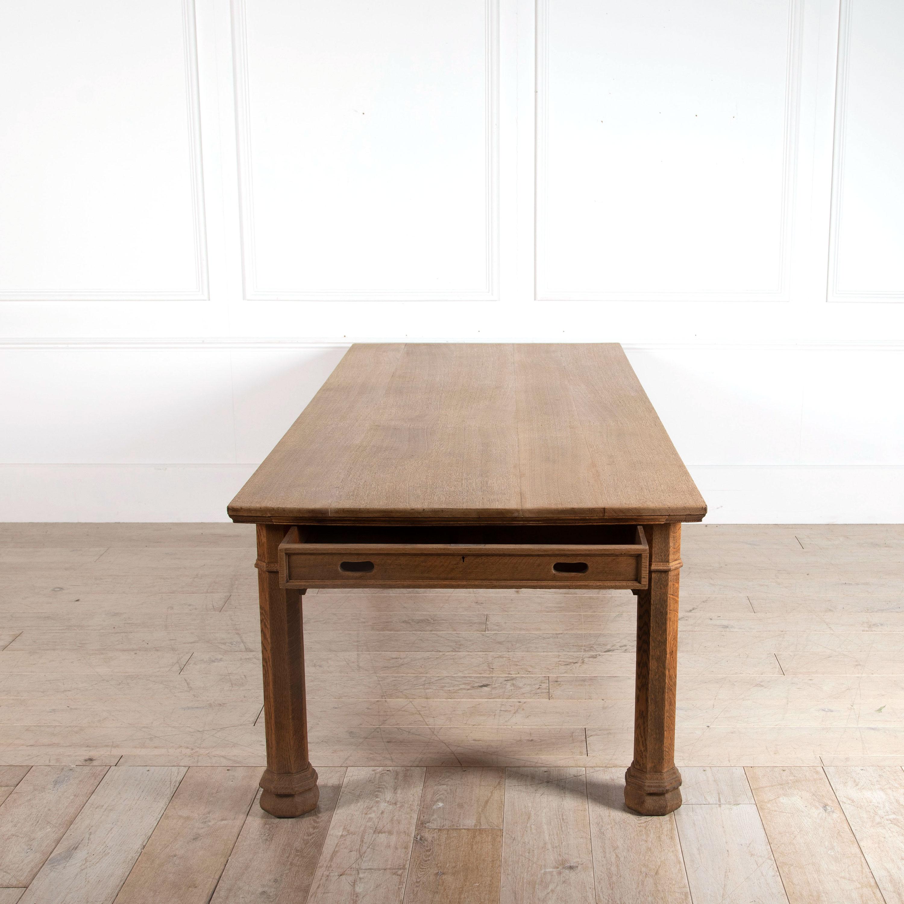 English Late 19th Century Pugin Style Gothic Light Oak Refectory Table