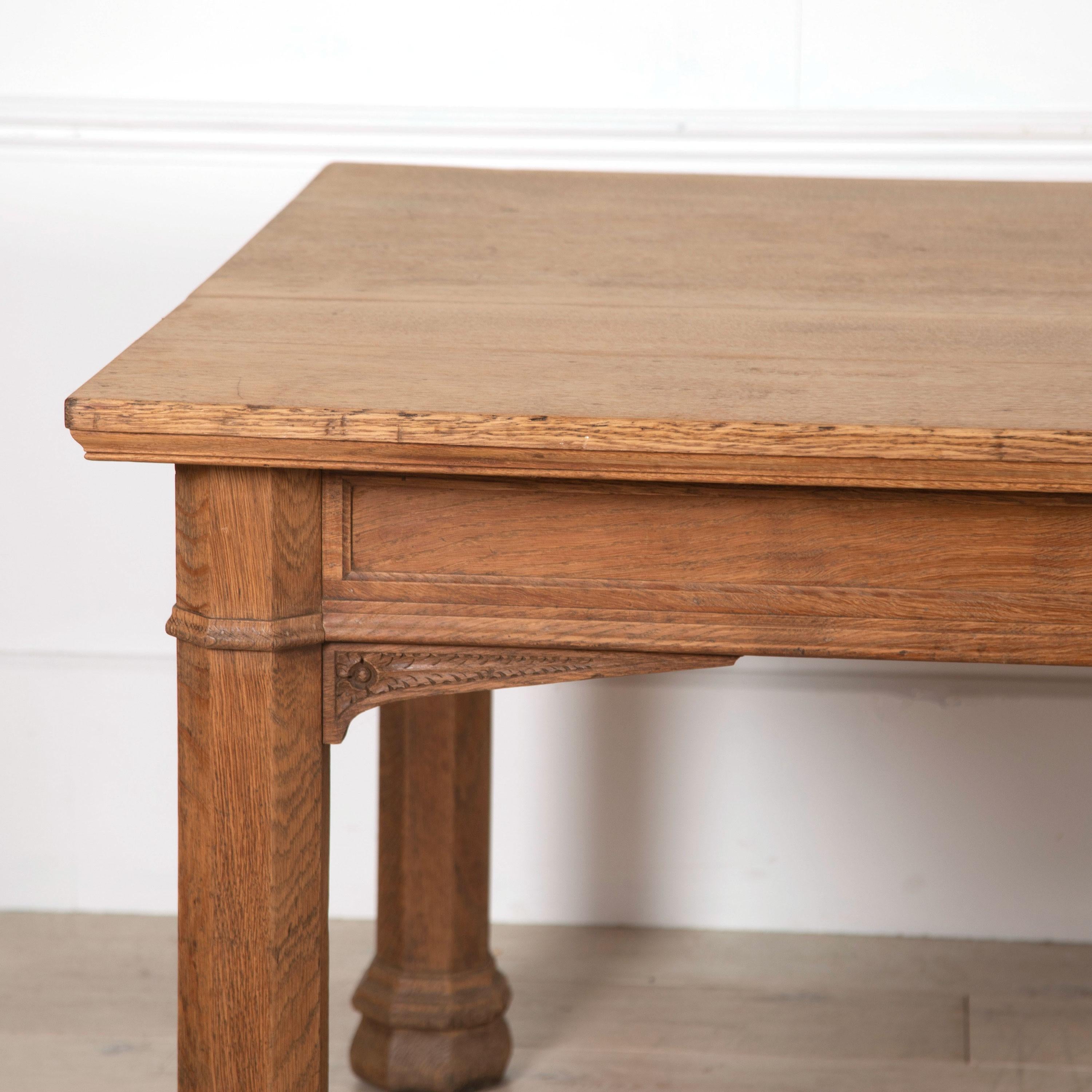 Late 19th Century Pugin Style Gothic Light Oak Refectory Table 1