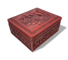 Late 19th Century Qing Carved Lacquer and Varnished Wood Decorative Box, China