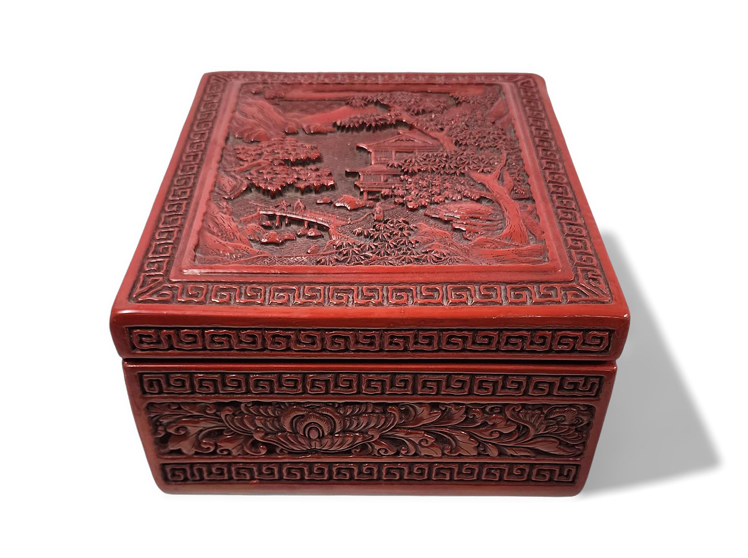 Chinese Late 19th Century Qing Carved Lacquer and Varnished Wood Decorative Box, China For Sale
