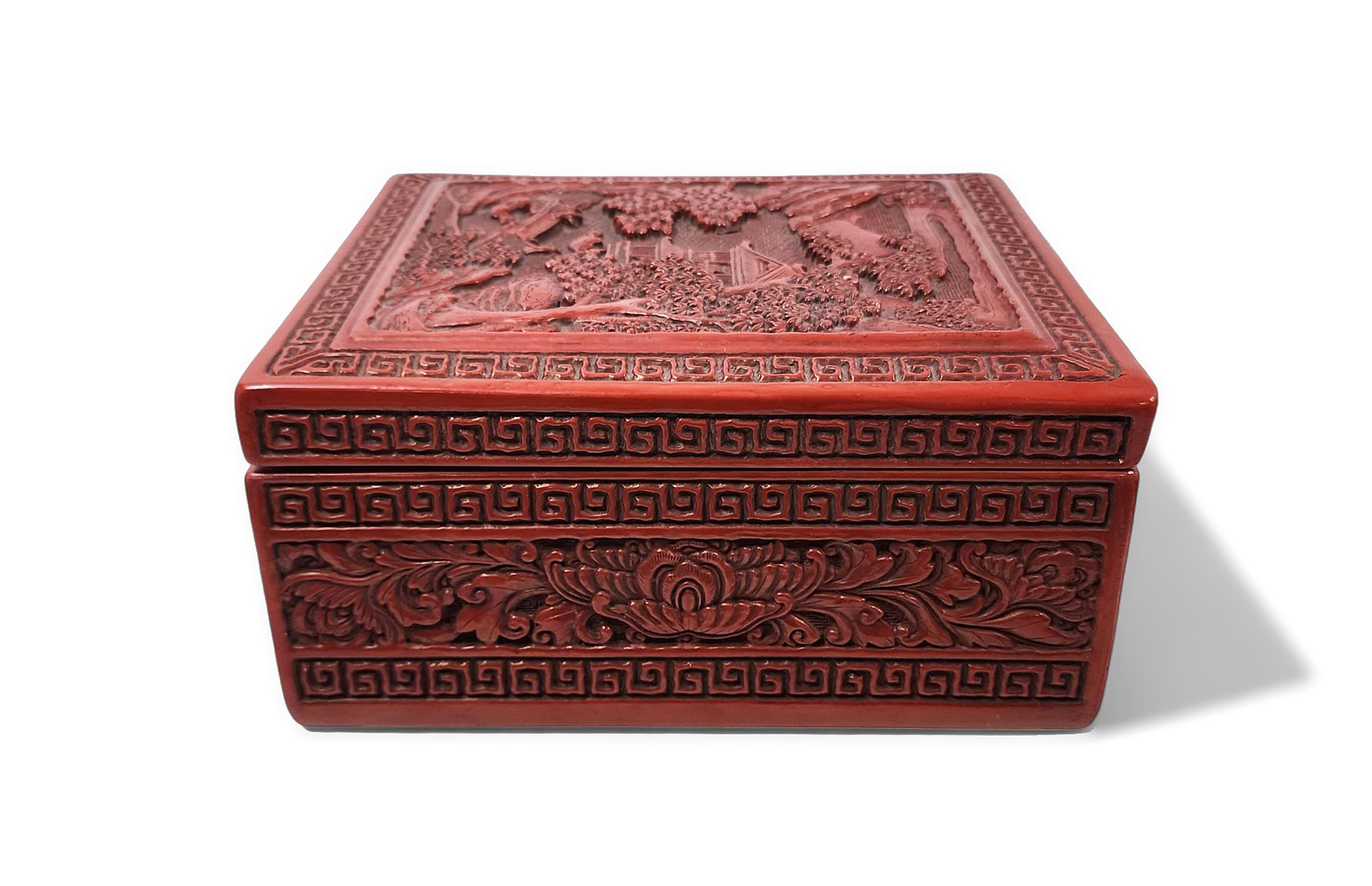 Late 19th Century Qing Carved Lacquer and Varnished Wood Decorative Box, China In Good Condition For Sale In North Miami, FL