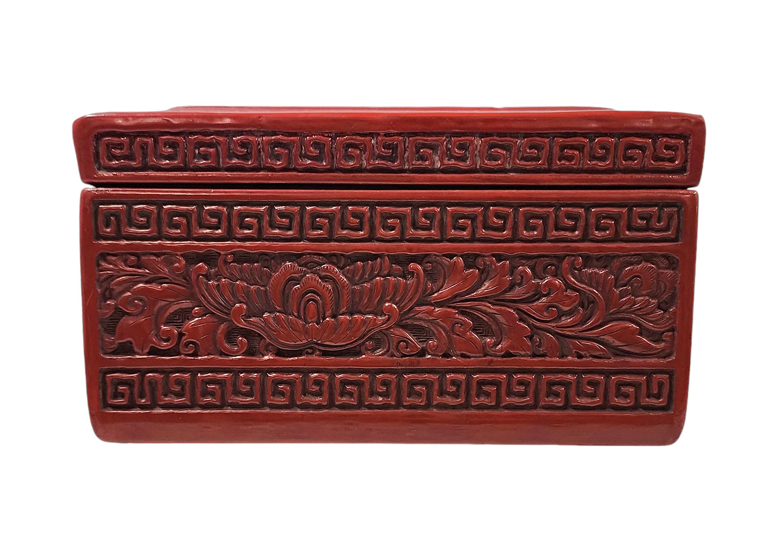 Late 19th Century Qing Carved Lacquer and Varnished Wood Decorative Box, China For Sale 3