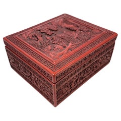 Caja decorativa de madera barnizada y laca tallada Qing de finales del siglo XIX, China
