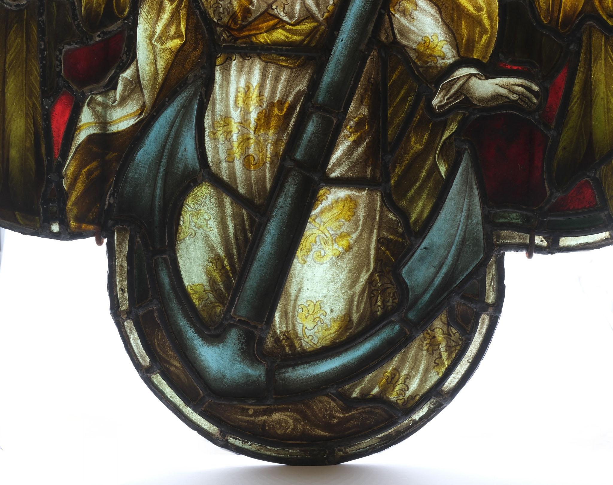 Victorian Late 19th Century Quatrefoil Stained Glass Angel With Anchor For Sale