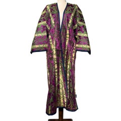 Late 19th-Century Quilted Silk Robe with Ikat Lining