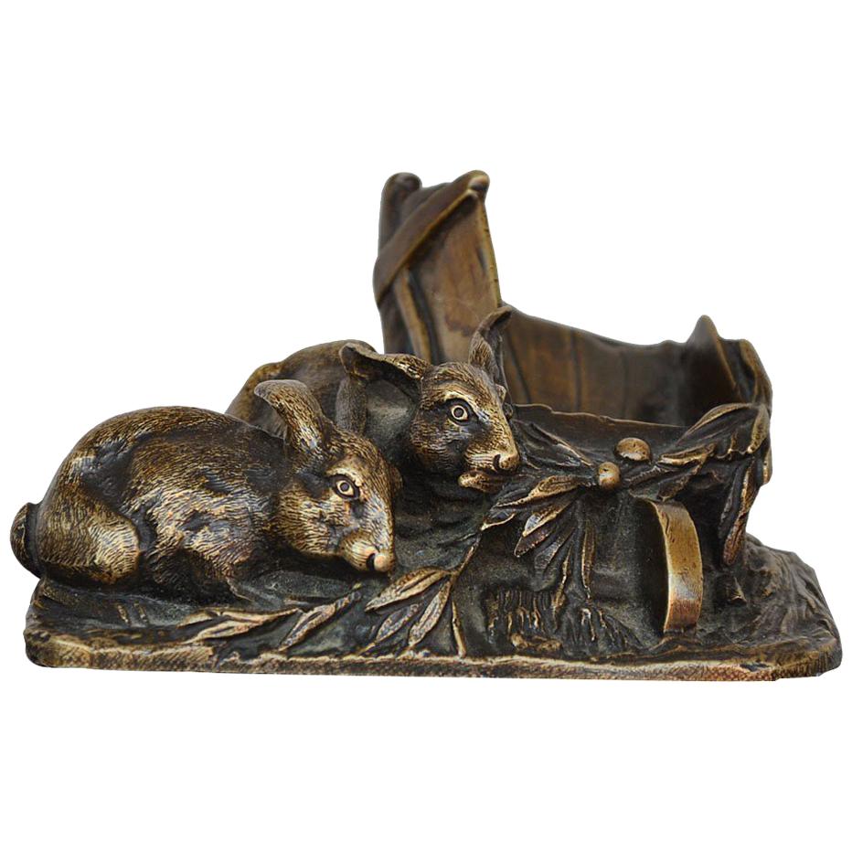 Late 19th Century "Rabbits" Animal Bronze Signed Aigon