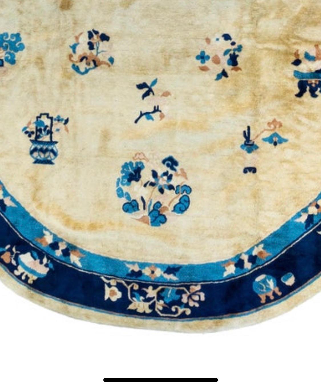 Hand-Knotted Late 19th Century Rare Antique Gold Oval Peking Chinese Area Rug  For Sale