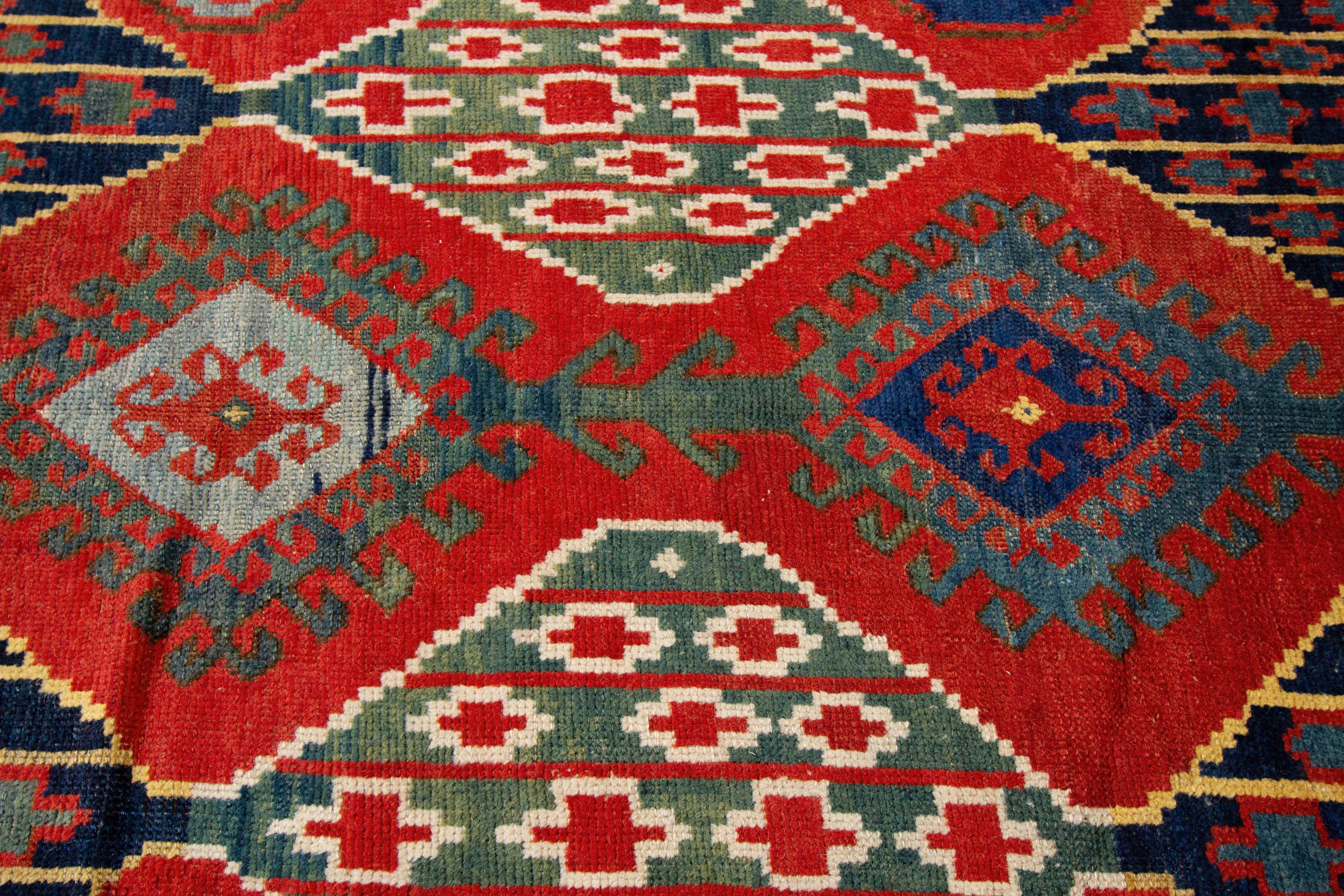Late 19th Century Red, Blue Kazakh Rug In Excellent Condition For Sale In Norwalk, CT