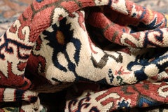 Late 19th Century, Red Field and Ivory Pattern, Wool Caucasian Eagle Kazak Rug