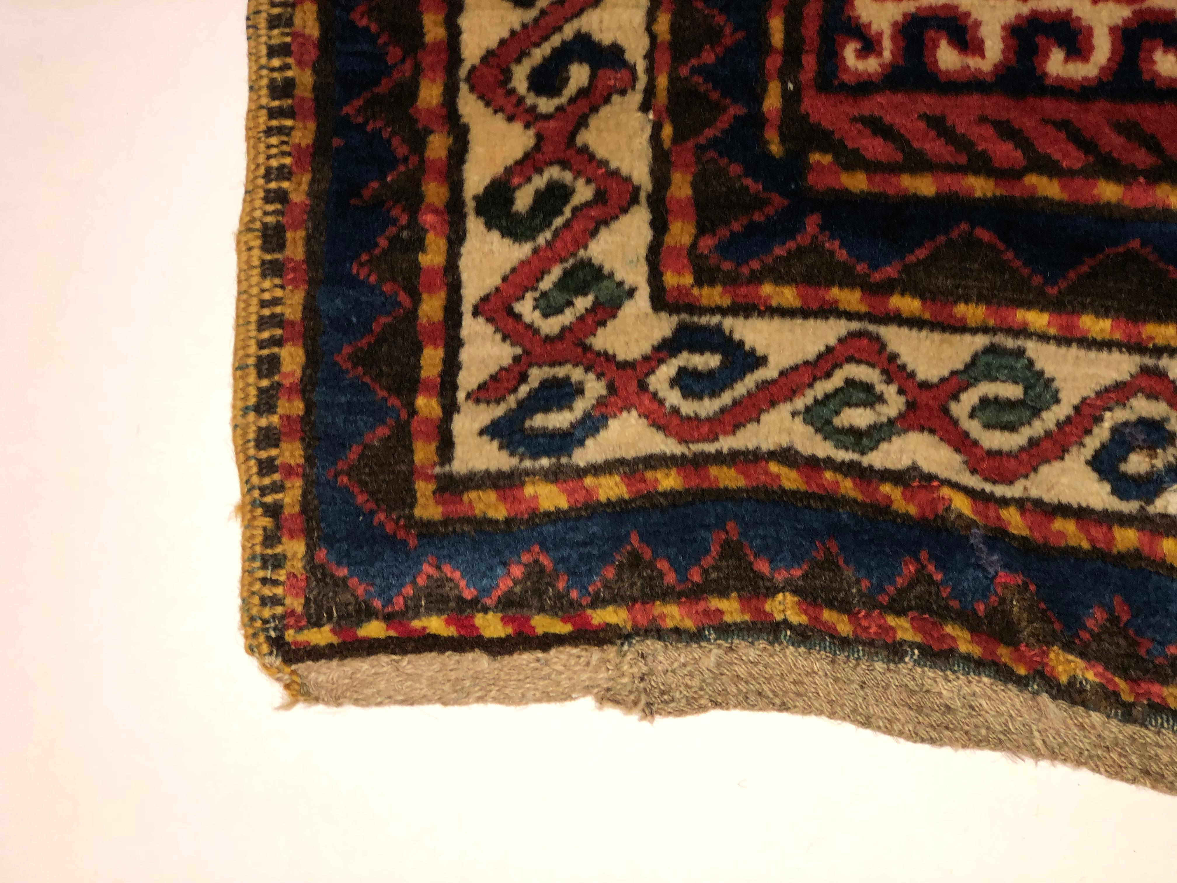 Late 19th Century, Red Field and Ivory Pattern, Wool Caucasian Eagle Kazak Rug For Sale 2