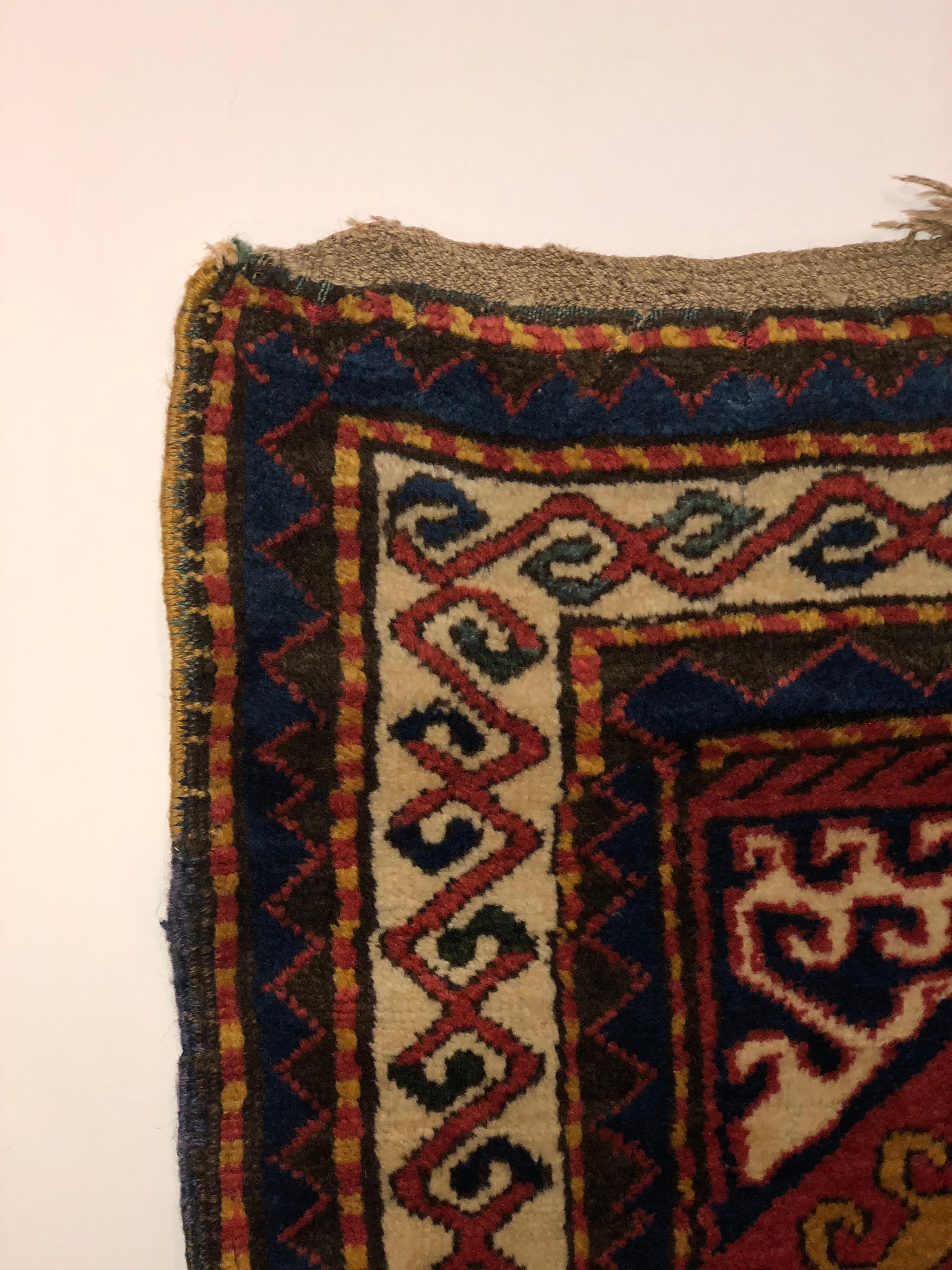 Late 19th Century, Red Field and Ivory Pattern, Wool Caucasian Eagle Kazak Rug For Sale 4
