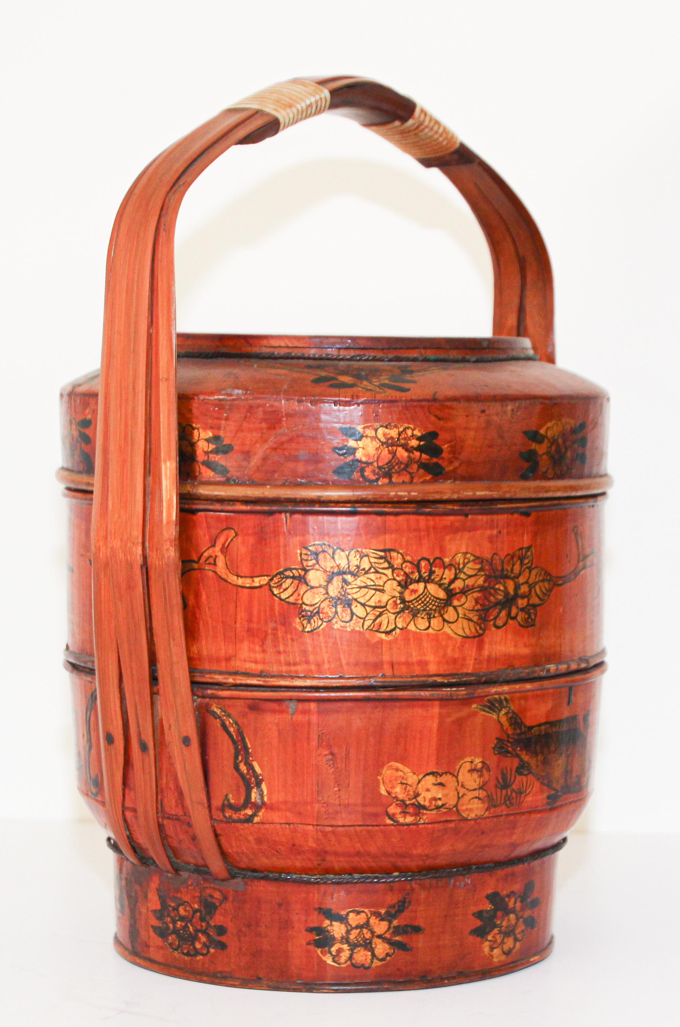Late 19th Century Red Lacquer Chinese Picnic Basket 6