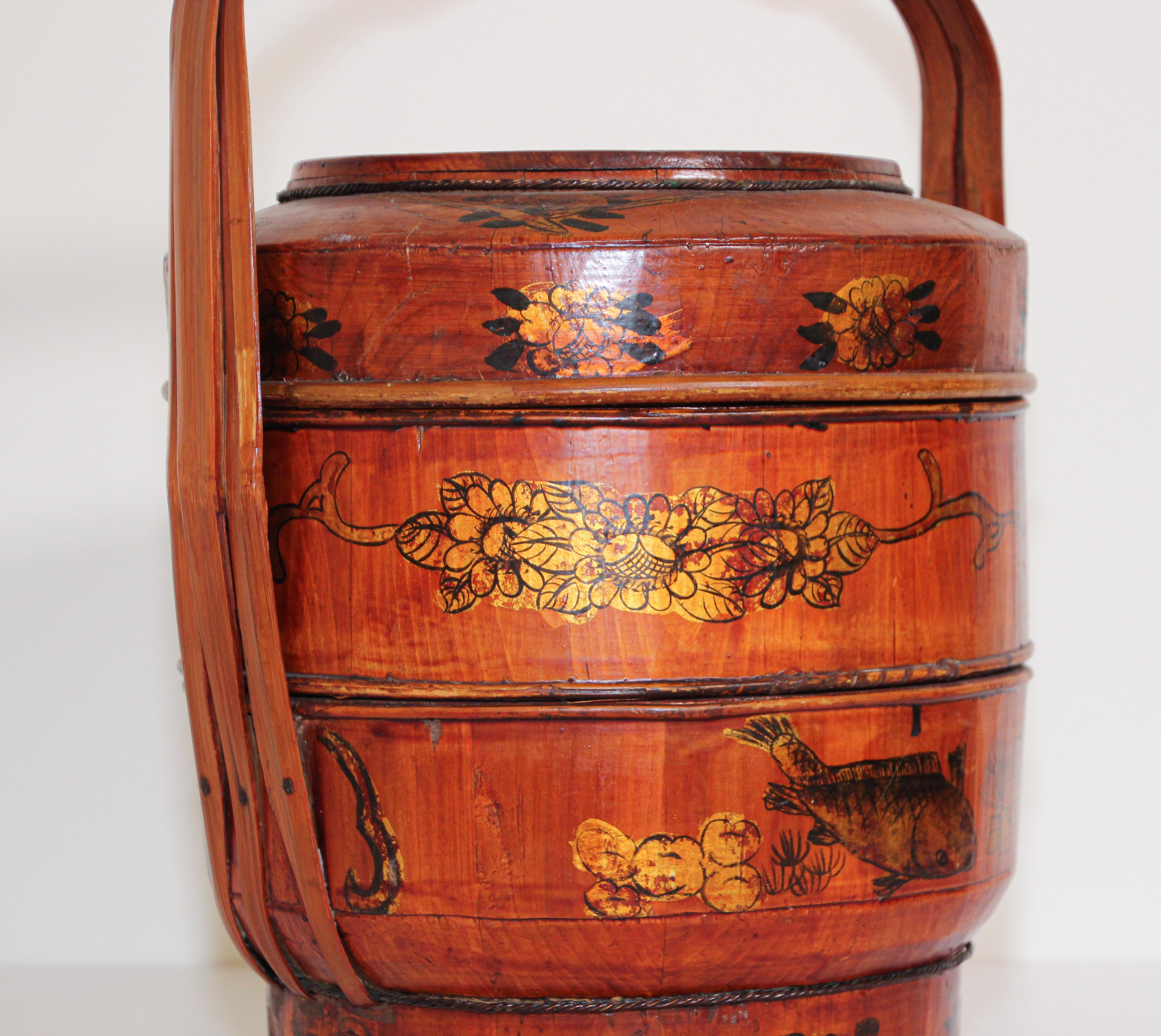 Late 19th Century Red Lacquer Chinese Picnic Basket 7